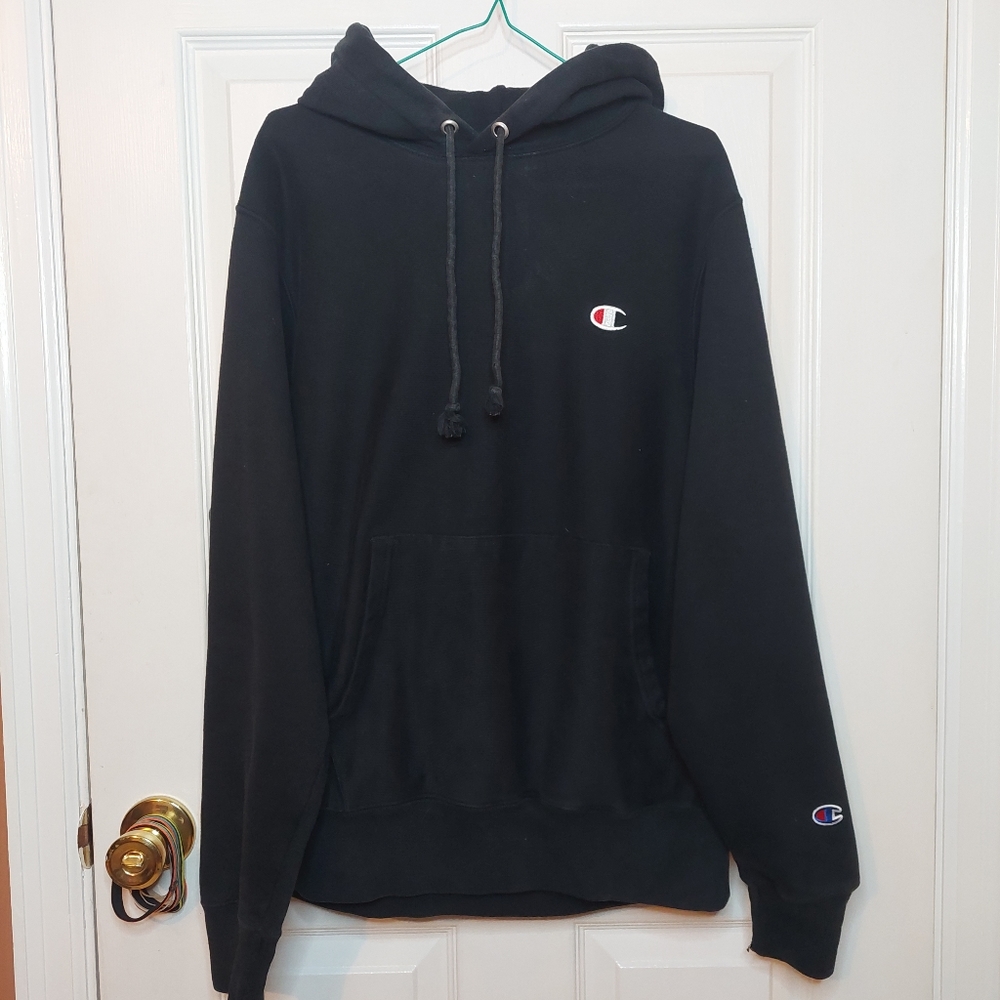 Champion Reverse Weave Black C Logo Pullover Hoodie Sweatshirt Men's Size Small